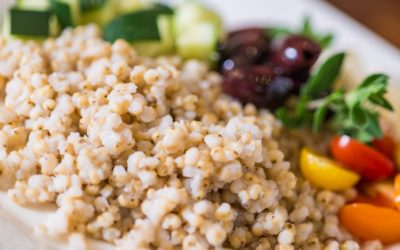 Zesty, Lemony Sorghum and Chicken Skewer Bowl