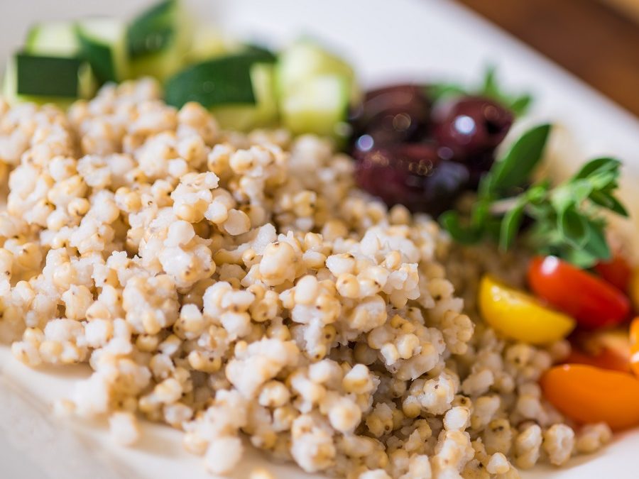 Zesty, Lemony Sorghum and Chicken Skewer Bowl